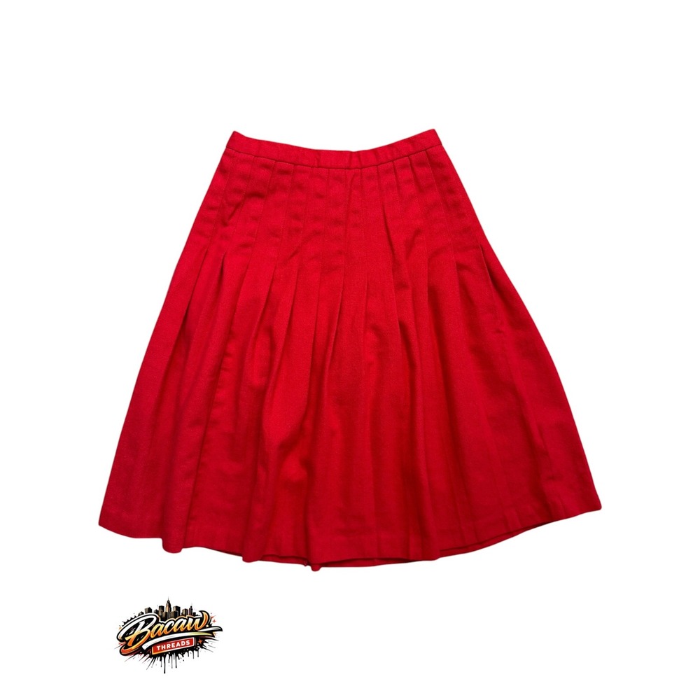 Evan-Picone Vintage Red Pleated Wool Blend Midi Skirt ILGWU Made in USA Size 14